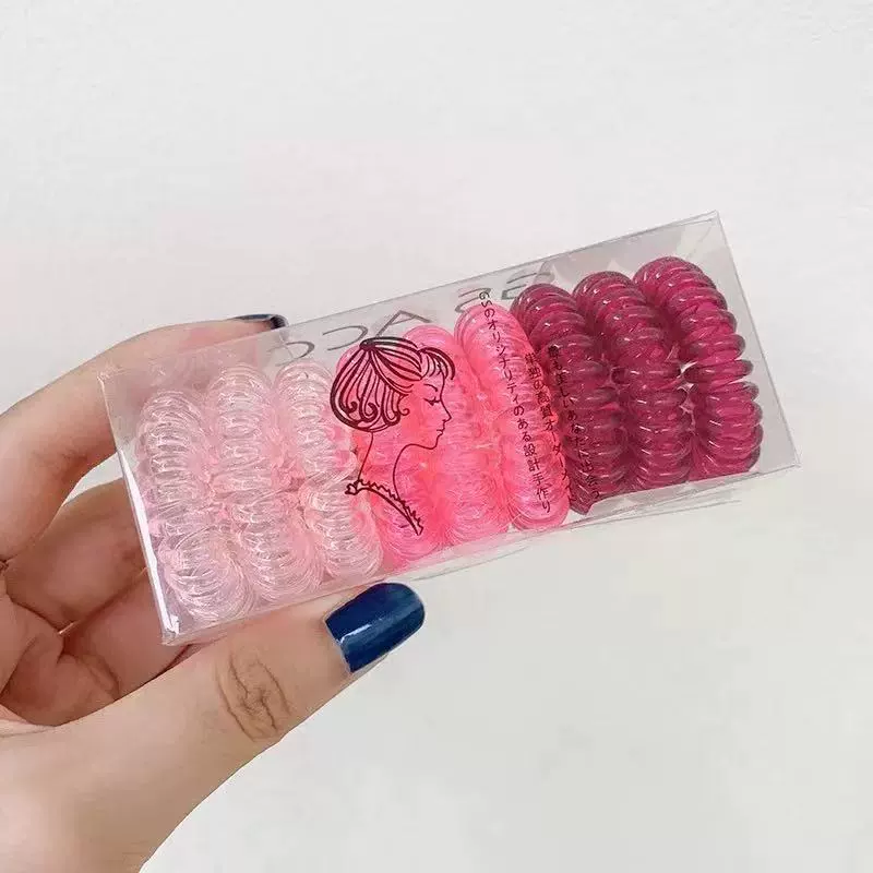 Korean-style gradient elastic hair tie for women, simple hair tie box set, candy-colored transparent telephone line hair band accessory detail image 7
