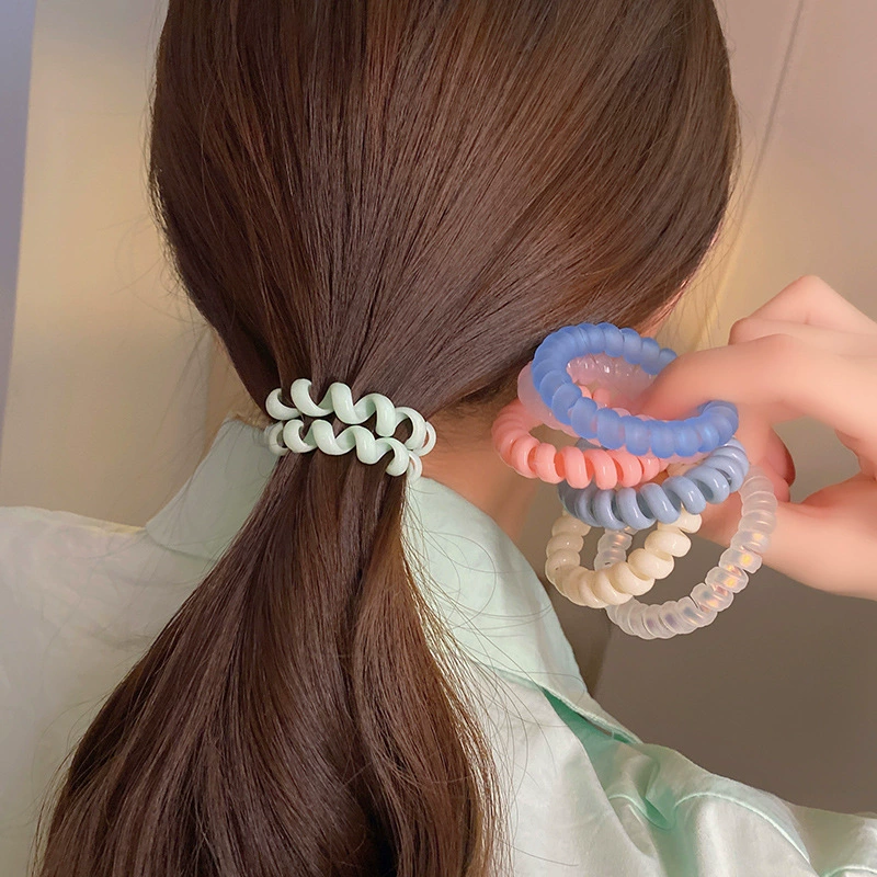 Wholesale of 2022 Dongdaemun laser telephone line hair ties, matte leather bands, transparent women's creative hair ties and headbands in South Korea detail image 2