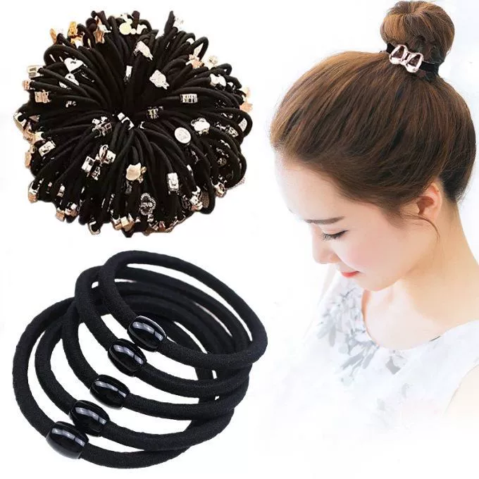 2022 Cross-border Accessories Women's Hair Tie Black rubber band thickened hair band High Elasticity Hair Tie 2-yuan wholesale online store gift Application Scenario