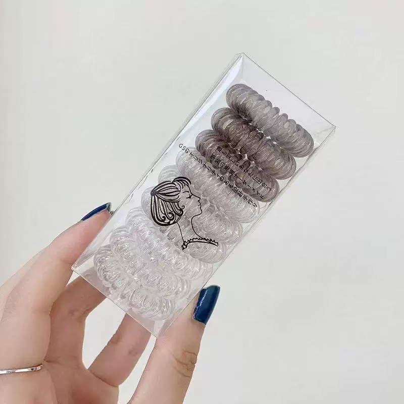 Korean-style gradient elastic hair tie for women, simple hair tie box set, candy-colored transparent telephone line hair band accessory detail image 5