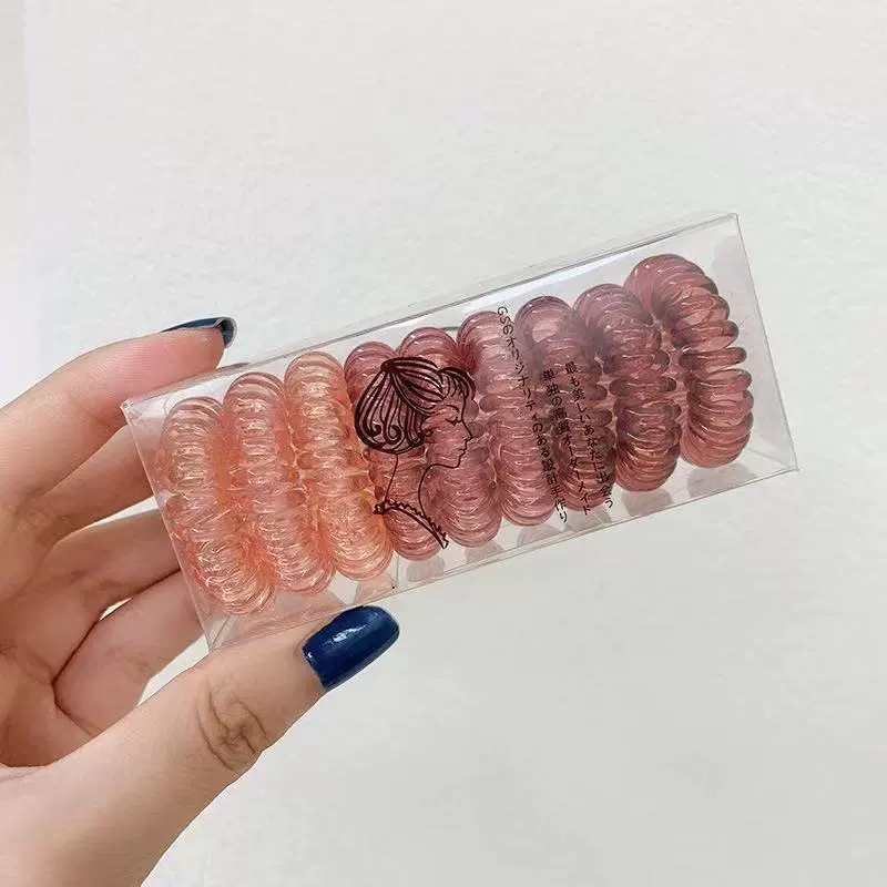 Korean-style gradient elastic hair tie for women, simple hair tie box set, candy-colored transparent telephone line hair band accessory detail image 4