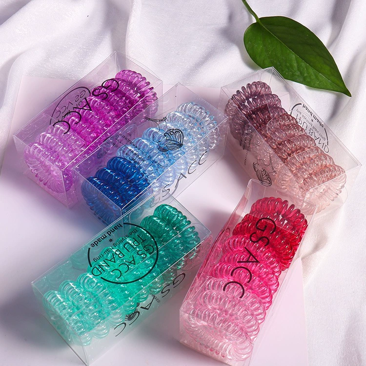Korean-style gradient elastic hair tie for women, simple hair tie box set, candy-colored transparent telephone line hair band accessory detail image 10