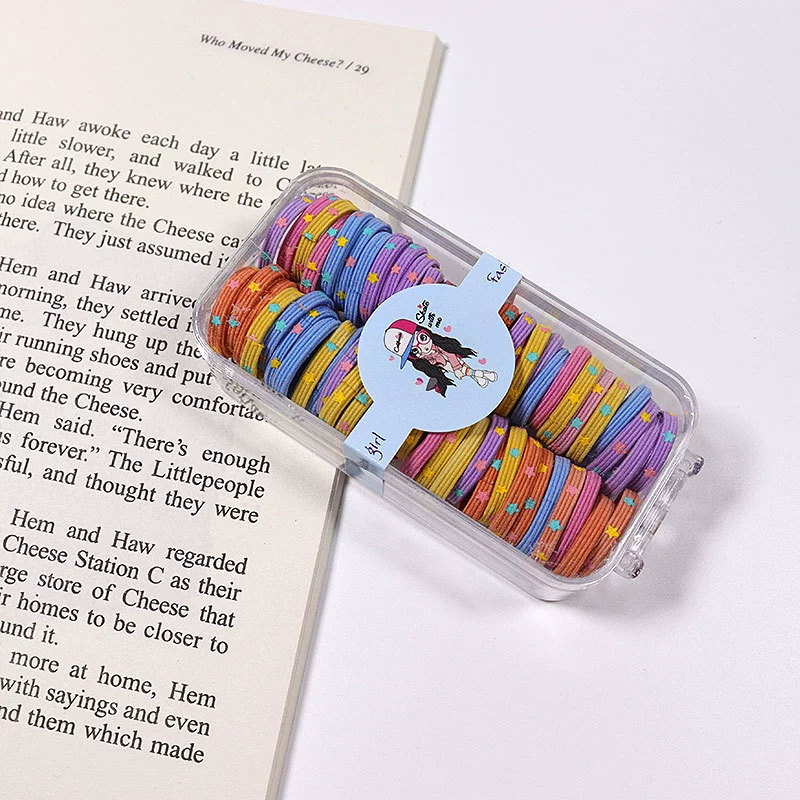 60 pieces per box of children's rubber bands, no hair damage, good elasticity, candy-colored wide-edge printed small hair ties, girls can tie ponytails detail image 5