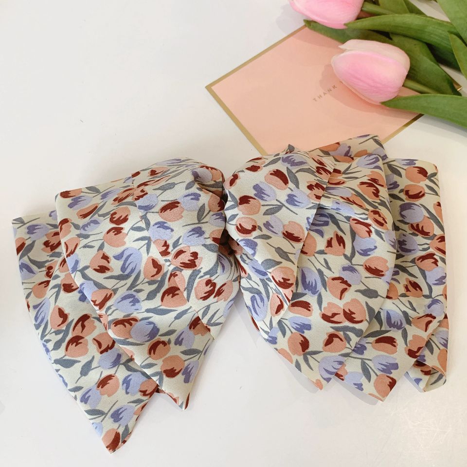 2022 New Korean style Instagram super large bow hair clip, fluffy chiffon spring clip, high-end floral hair clip and hair accessory, back head clip Item Picture