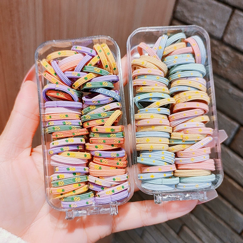 60 pieces per box of children's rubber bands, no hair damage, good elasticity, candy-colored wide-edge printed small hair ties, girls can tie ponytails Specification image