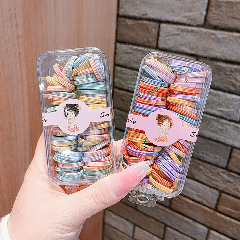 60 pieces per box of children's rubber bands, no hair damage, good elasticity, candy-colored wide-edge printed small hair ties, girls can tie ponytails details Picture