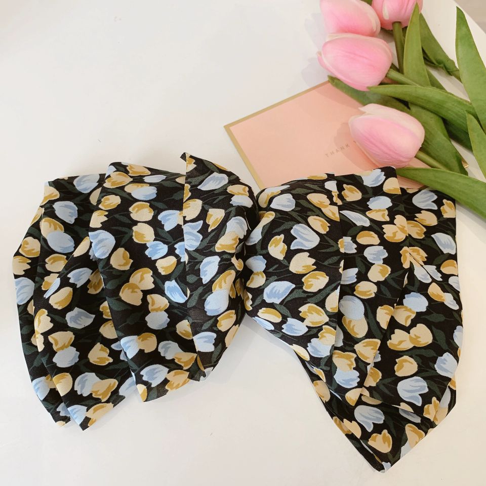 2022 New Korean style Instagram super large bow hair clip, fluffy chiffon spring clip, high-end floral hair clip and hair accessory, back head clip detail image 8
