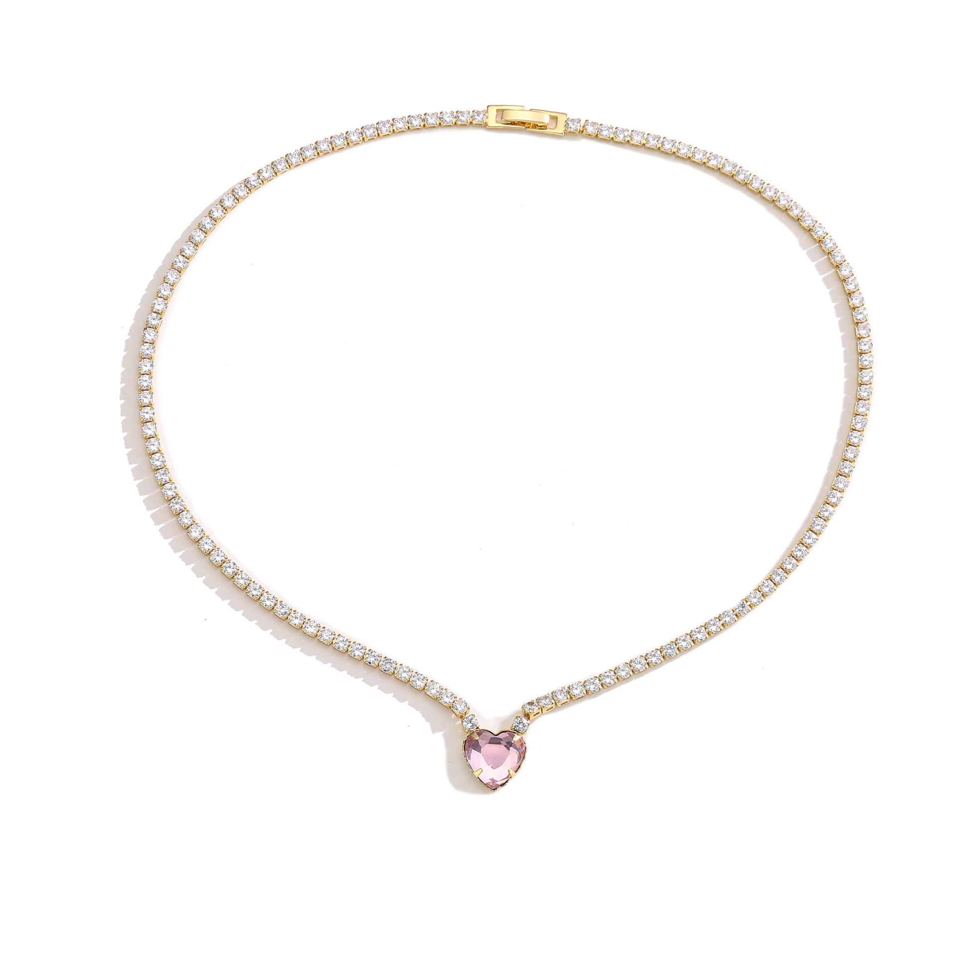 New heart zircon chain Heart pink diamond necklace, cross-border exclusive European and American style jewelry Specification image