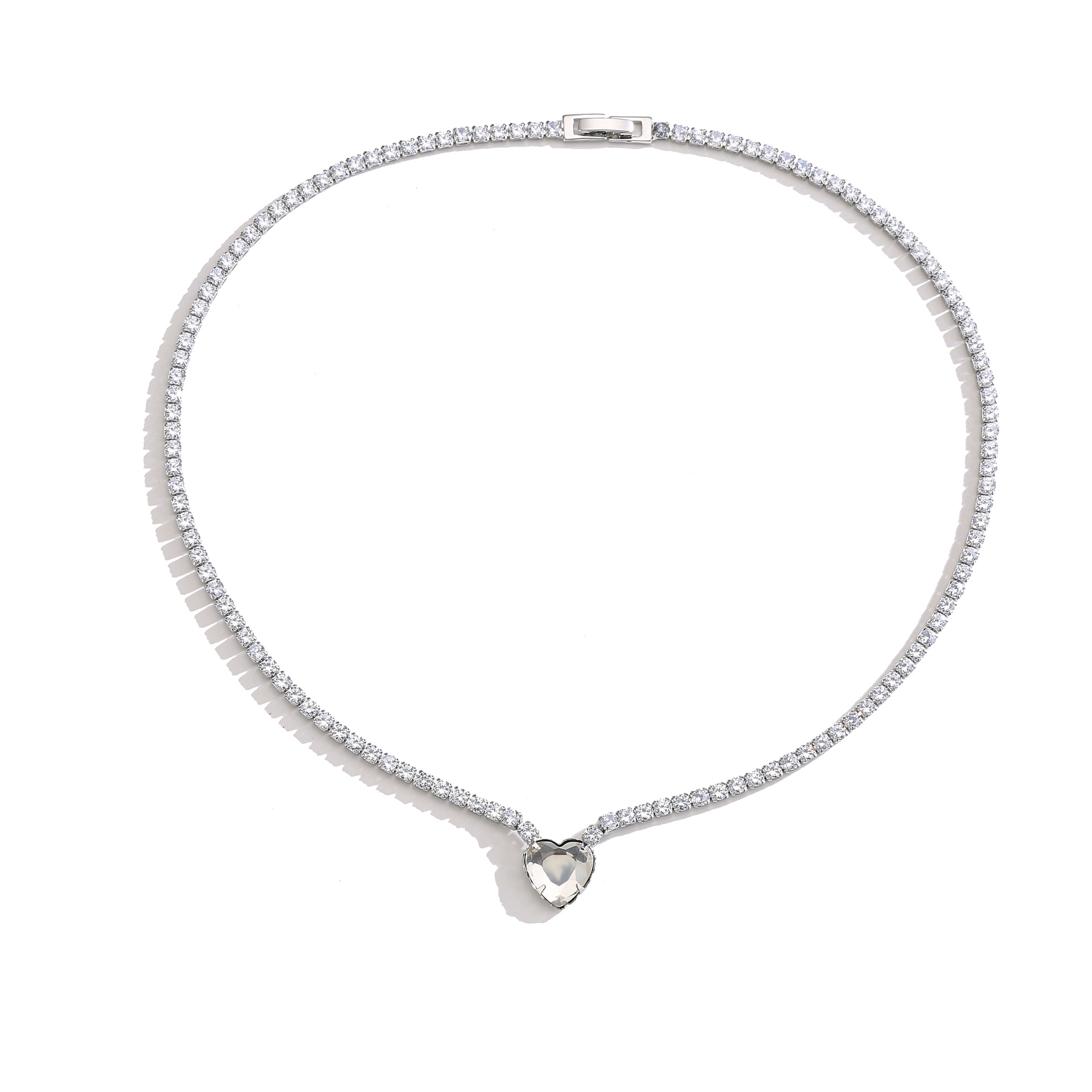 New heart zircon chain Heart pink diamond necklace, cross-border exclusive European and American style jewelry details Picture