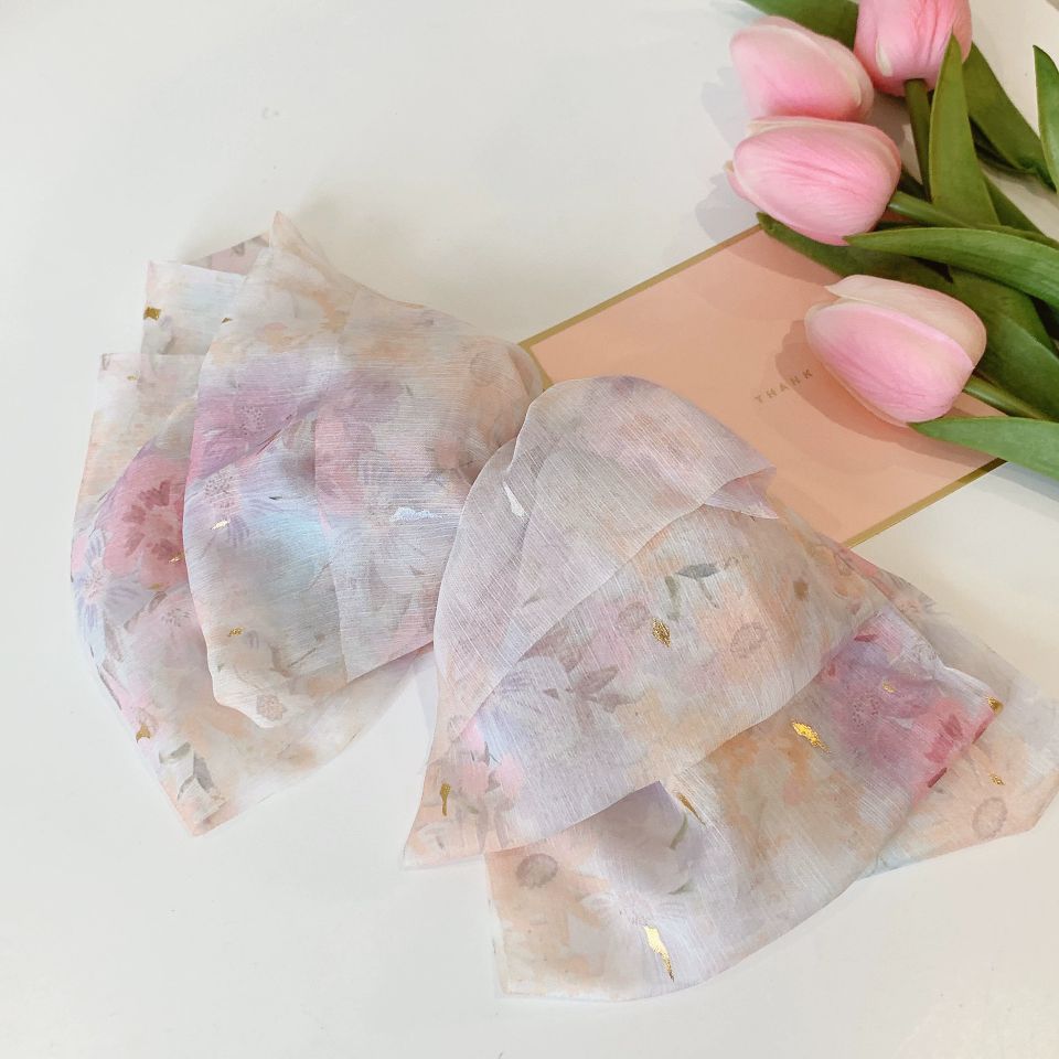 2022 New Korean style Instagram super large bow hair clip, fluffy chiffon spring clip, high-end floral hair clip and hair accessory, back head clip Specification image