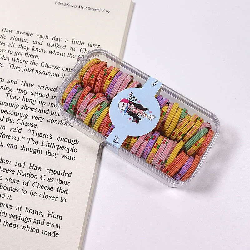60 pieces per box of children's rubber bands, no hair damage, good elasticity, candy-colored wide-edge printed small hair ties, girls can tie ponytails detail image 8