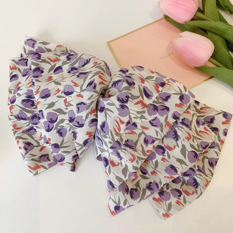 2022 New Korean style Instagram super large bow hair clip, fluffy chiffon spring clip, high-end floral hair clip and hair accessory, back head clip detail image 4
