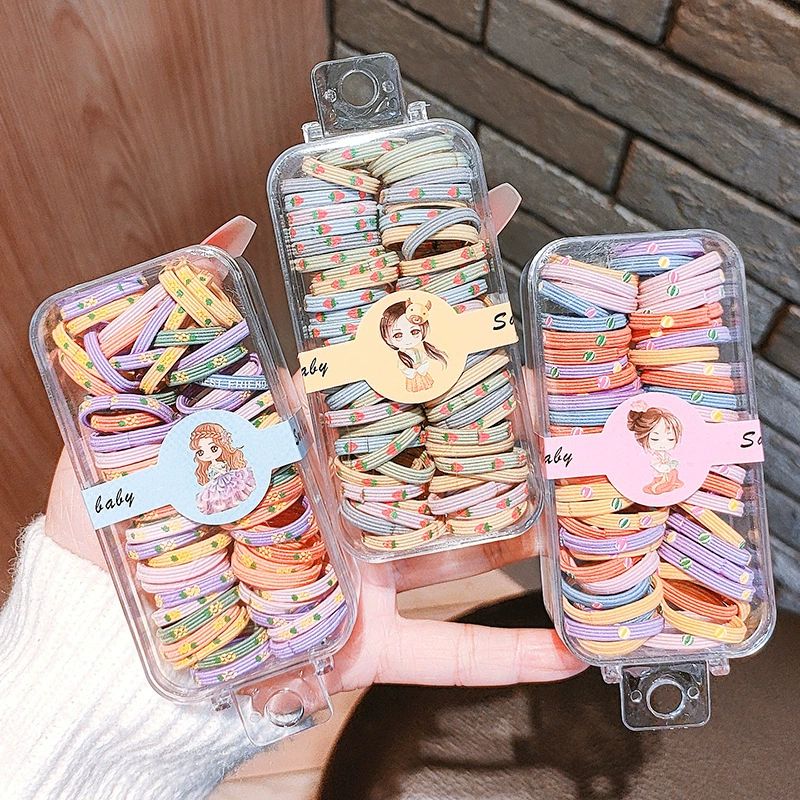 60 pieces per box of children's rubber bands, no hair damage, good elasticity, candy-colored wide-edge printed small hair ties, girls can tie ponytails detail image 11