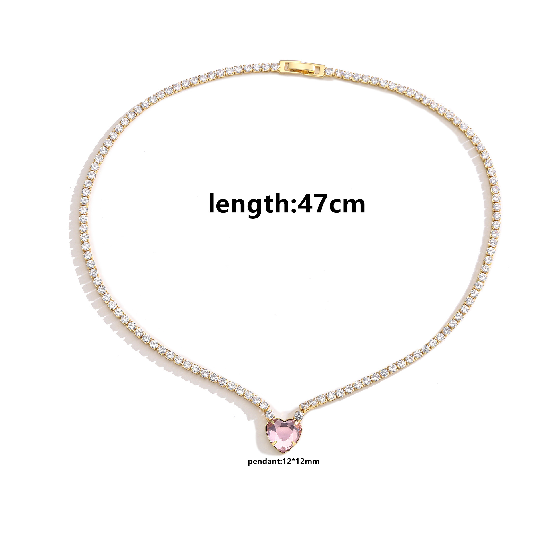 New heart zircon chain Heart pink diamond necklace, cross-border exclusive European and American style jewelry detail image 4