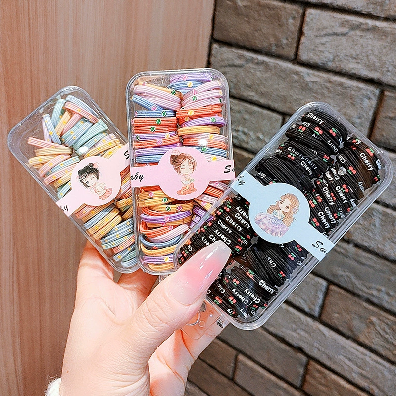 60 pieces per box of children's rubber bands, no hair damage, good elasticity, candy-colored wide-edge printed small hair ties, girls can tie ponytails detail image 12
