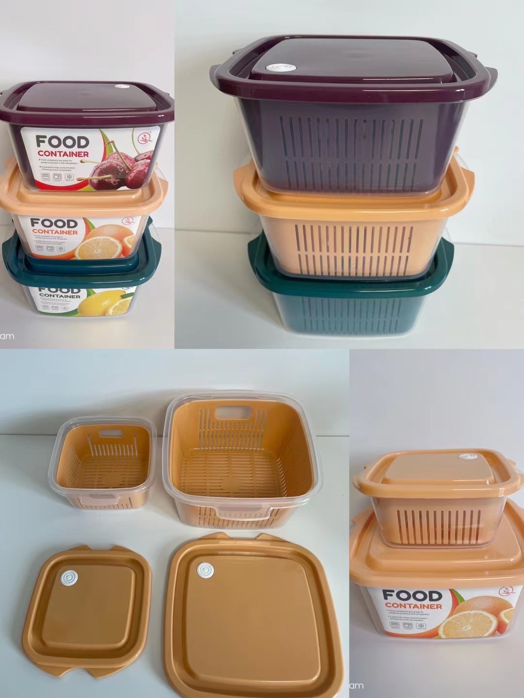 双层沥水保鲜盒新款保鲜盒菜篮塑料保鲜盒