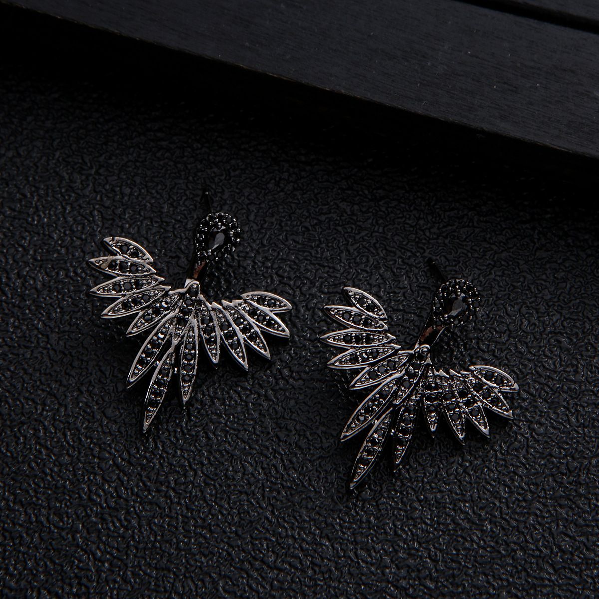 S925 Silver needle European-style copper inlaid zircon geometric feather simple women's short stud earrings, double women's stud earrings detail image 6