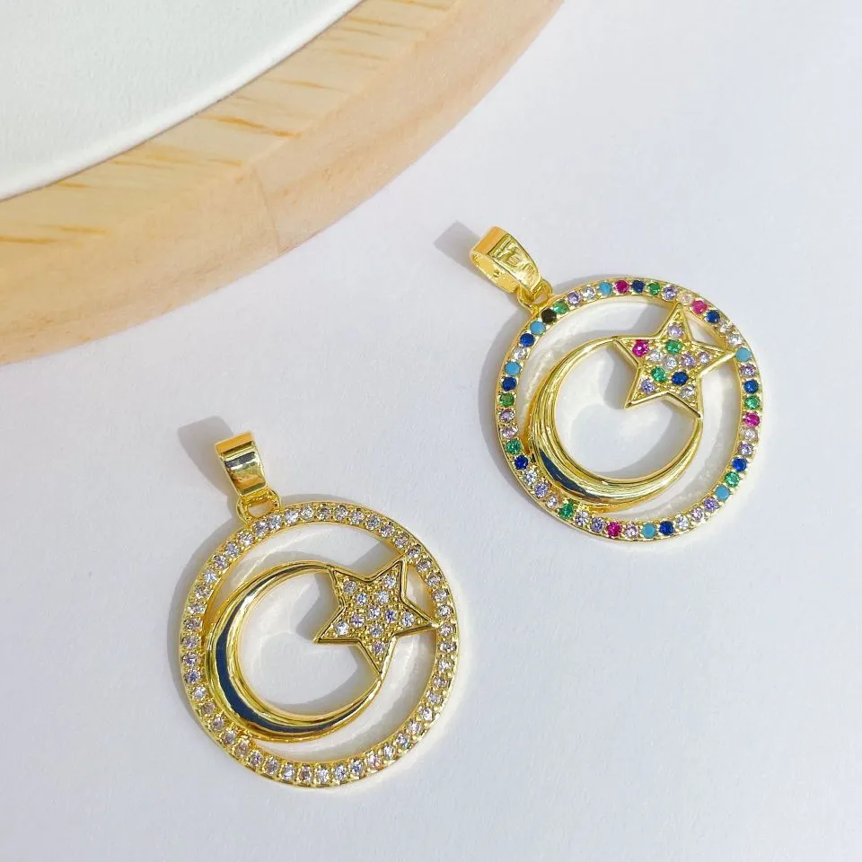 DIY Bohemian minimalist and fashionable colored zircon star and moon necklace pendant accessories detail image 3