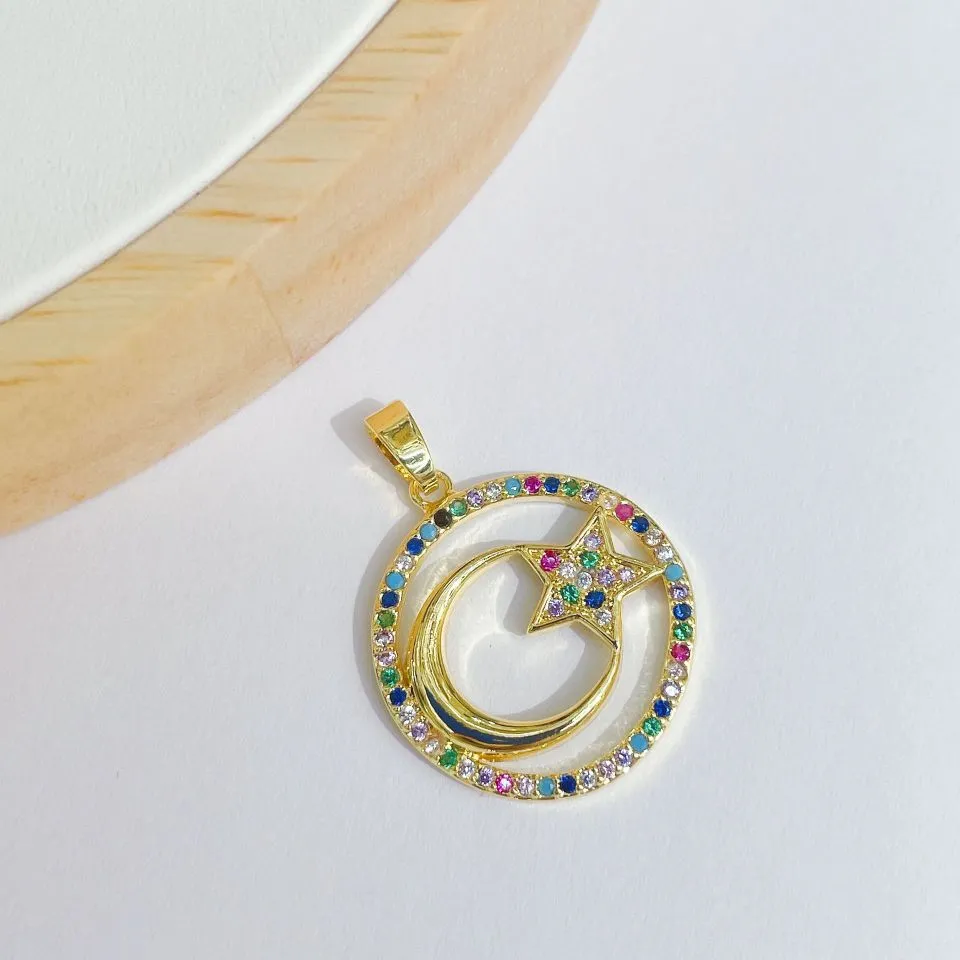 DIY Bohemian minimalist and fashionable colored zircon star and moon necklace pendant accessories detail image 5