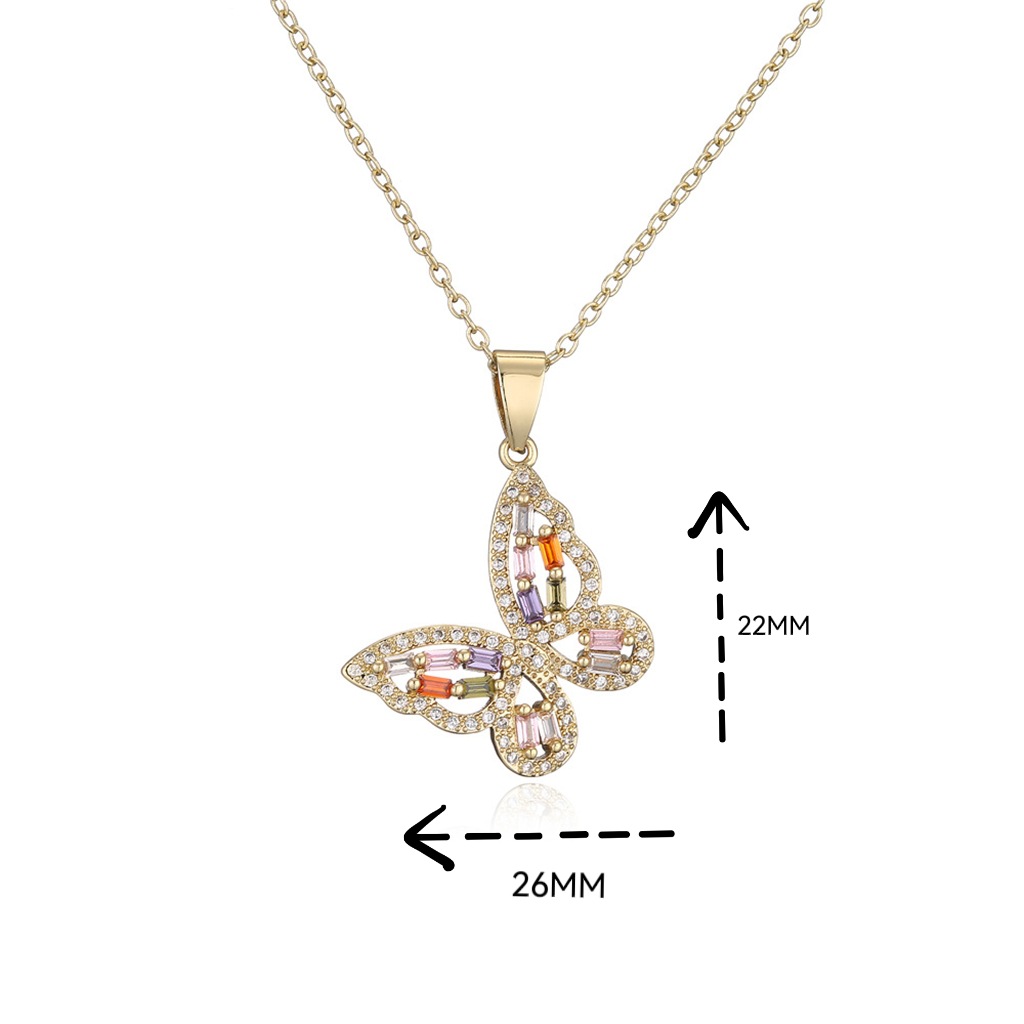 European and American cross-border supply, niche and unique hip-hop fashion accessories, design sense, colorful zircon butterfly necklace pendant for women detail image 5