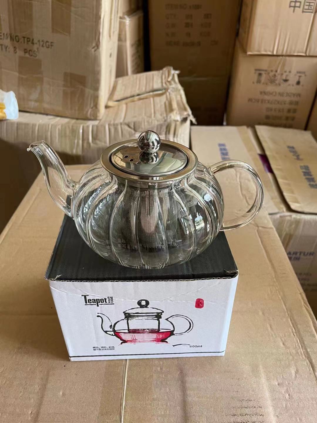 Detail View of 600ML Striped Flower Teapot
