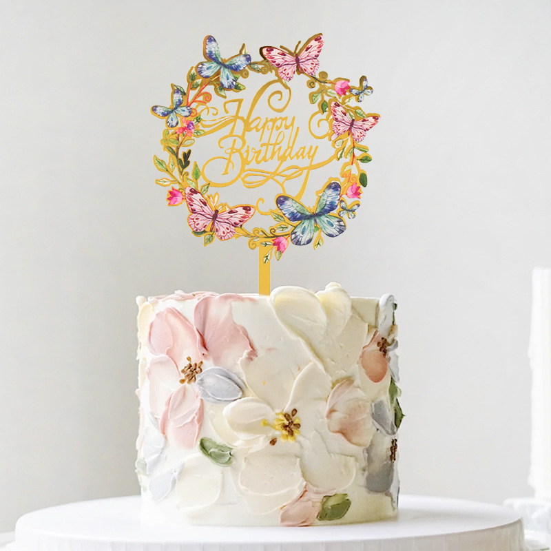 亚克力蛋糕插牌生日快乐蛋糕装饰插件派对甜品蛋糕装扮 亚克力印花插件可定制 独立包装图