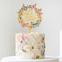 亚克力蛋糕插牌生日快乐蛋糕装饰插件派对甜品蛋糕装扮 亚克力印花插件可定制 独立包装