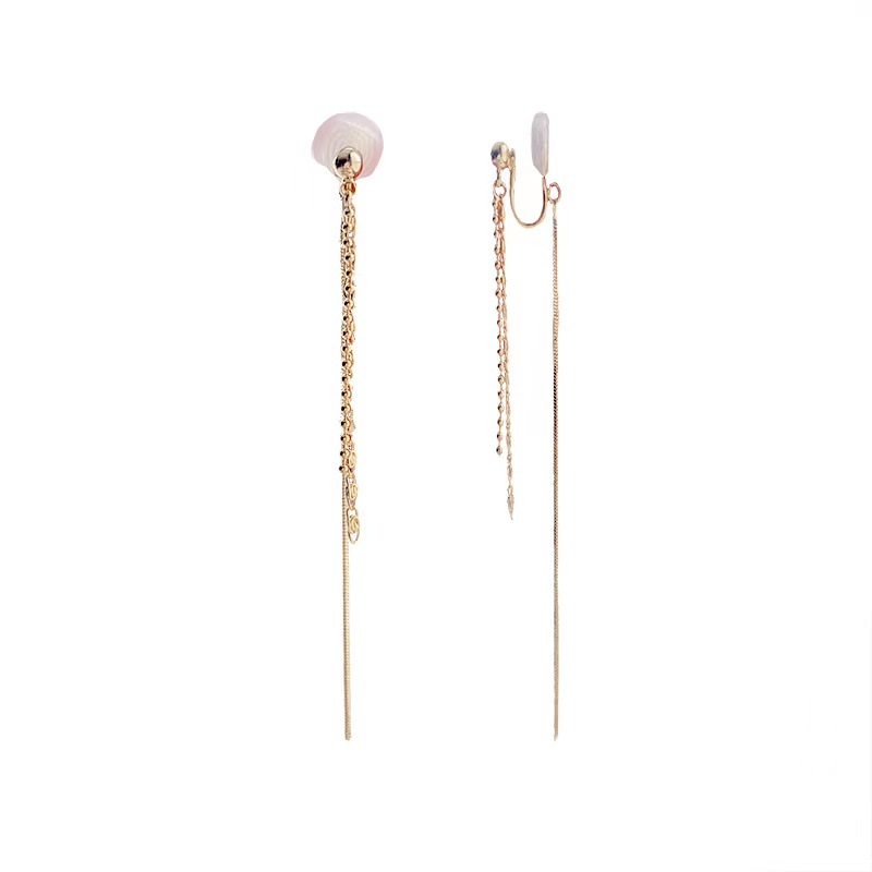 Painless ear clips, no ear holes, long tassel chain for women, high-end, retro French, simple and slimming, elegant earrings Item Picture