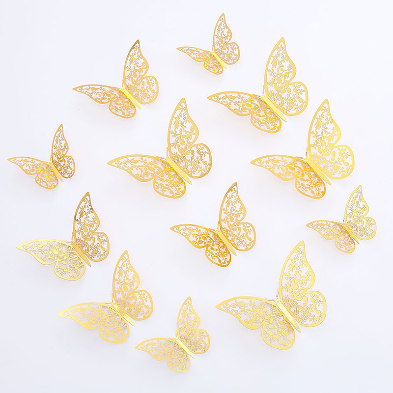 Interior Wall Decoration 3D Hollow Butterfly Metal Texture Gold Silver Pink Blue Rose Gold Multi-Color Hollow Three-Dimensional Butterfly Wall Attachment Refrigerator Sticker Party Decoration Sticker undefined