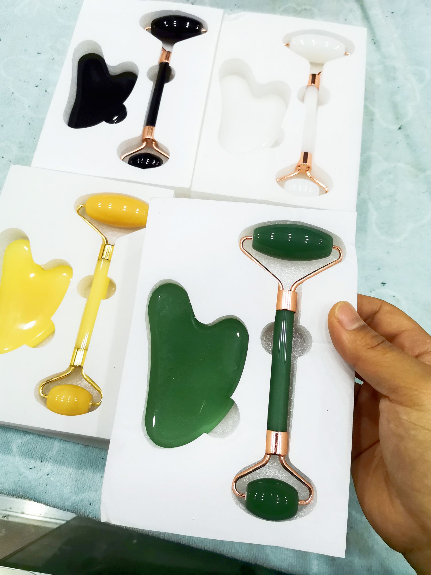 Gua sha board facial beauty massager Jade color mixed natural jade roller slimming face jade push 11-1 Smooth Jewelry Store details Picture