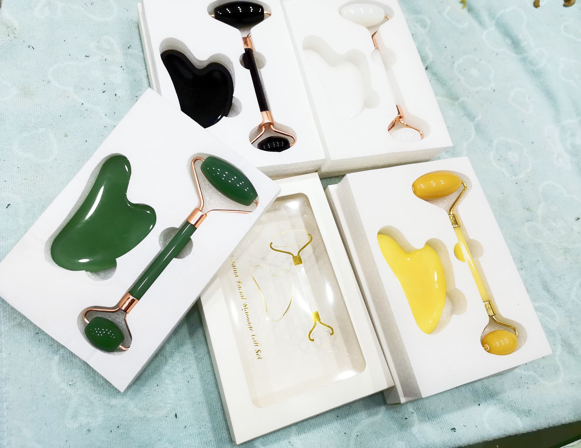 Gua sha board facial beauty massager Jade color mixed natural jade roller slimming face jade push 11-1 Smooth Jewelry Store