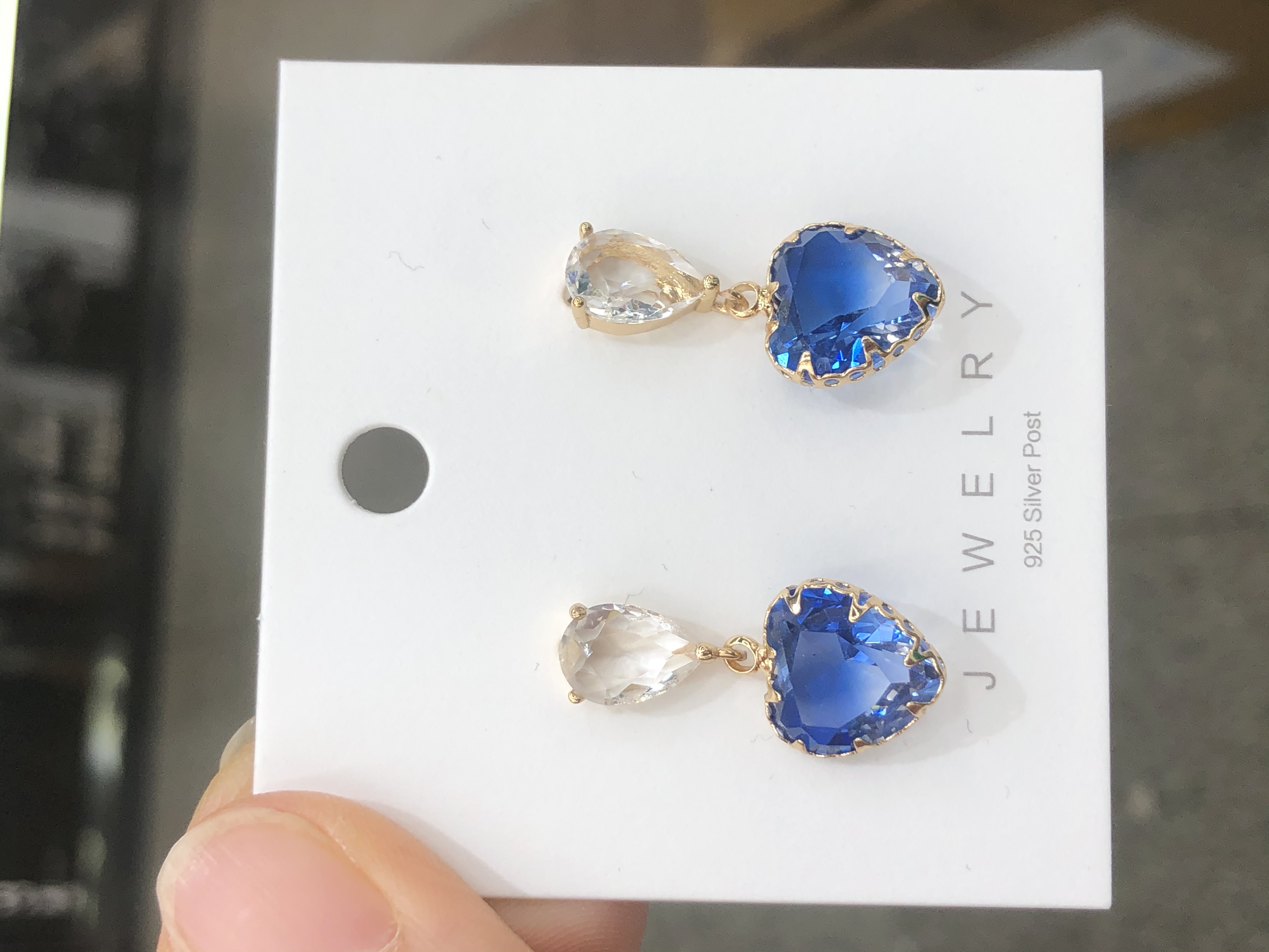 蓝色渐变色耳环气质型爱心耳环欧美时尚玻璃大耳环饰品欧美时尚气质百搭透明彩色耳环个性轻奢简约蓝色渐变色耳环气质型爱心耳环欧