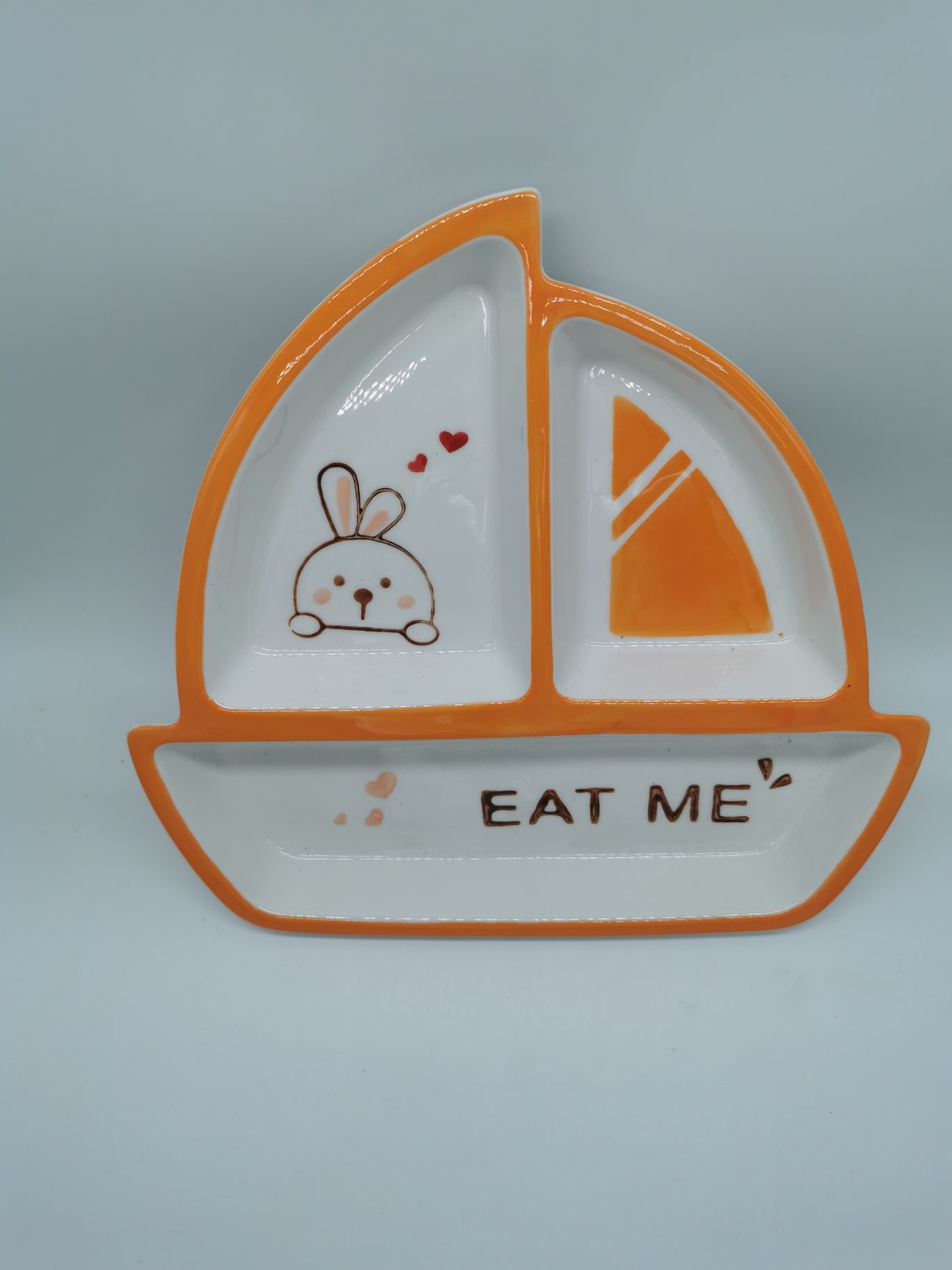 陶瓷橘色帆船儿童餐盘