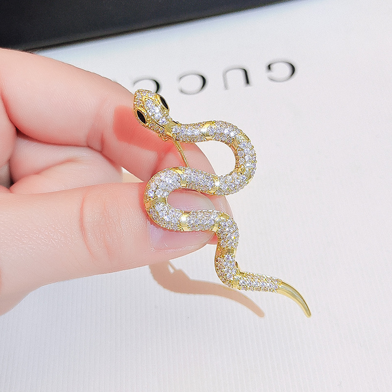 Snake-shaped brooch women 2022 New trendy Japanese style light luxury high-end summer cardigan anti-glare pin Silk scarf buckle accessory