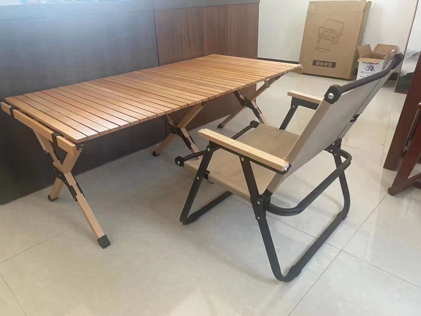 Star Outdoor Table and Chair Folding portable one table and four chairs, courtyard camping aluminum alloy leisure egg roll table, camping table, outdoor portable camping picnic bamboo table, lightweight cake table, complete set vehicle, folding coffee table and dining table for dual use