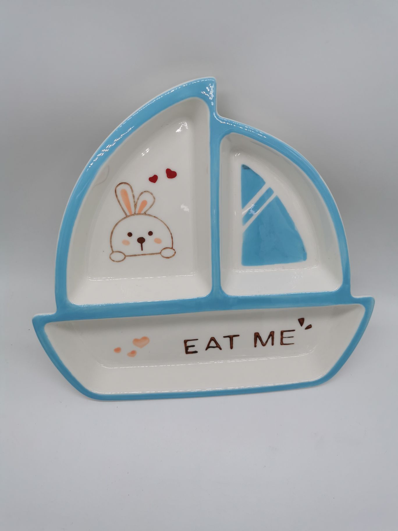 陶瓷蓝色帆船儿童餐盘