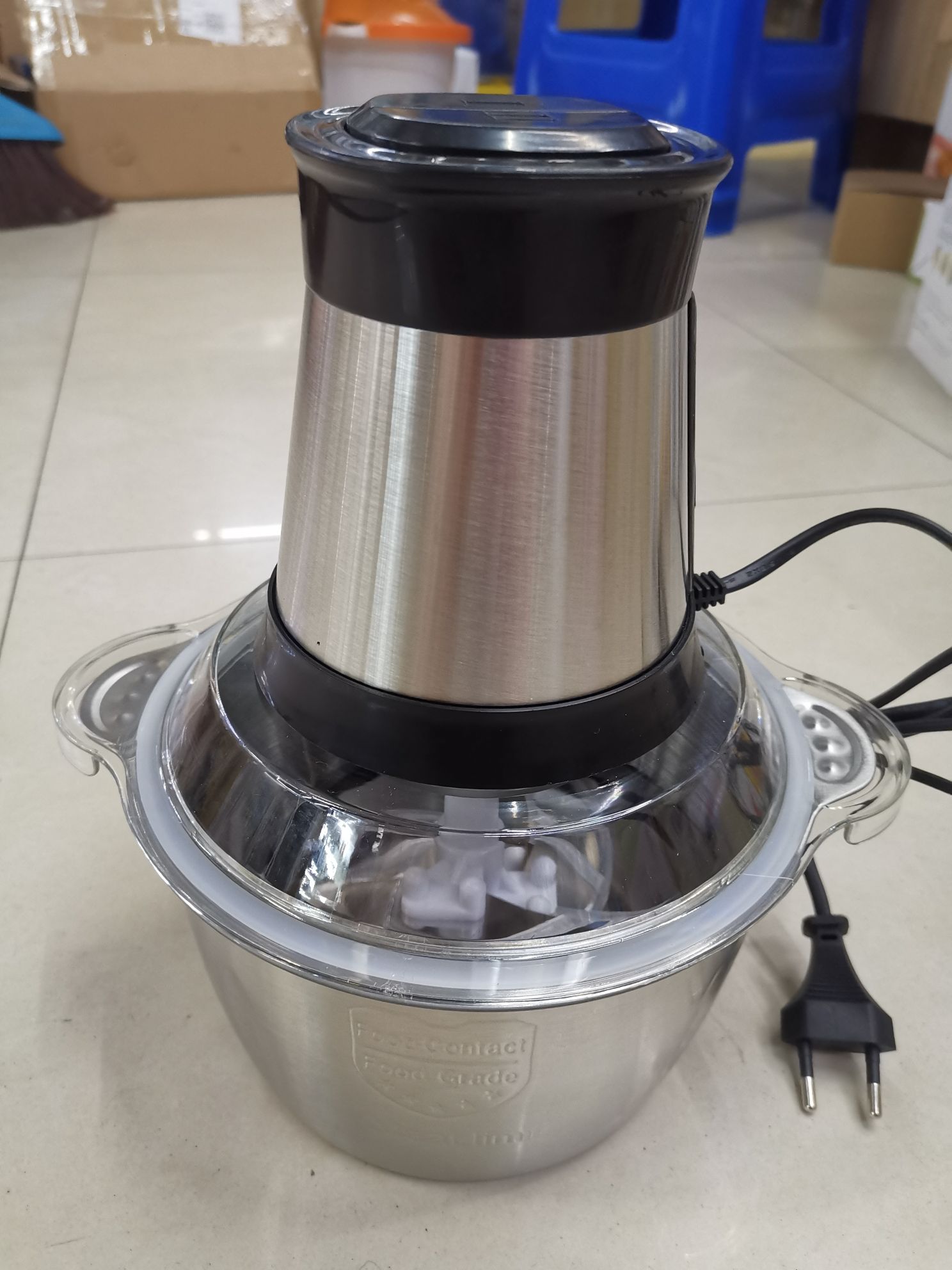 Stainless steel 2L meat grinder, household multi-functional electric small fully automatic cooking, filling and vegetable crushing mixer detail image 2