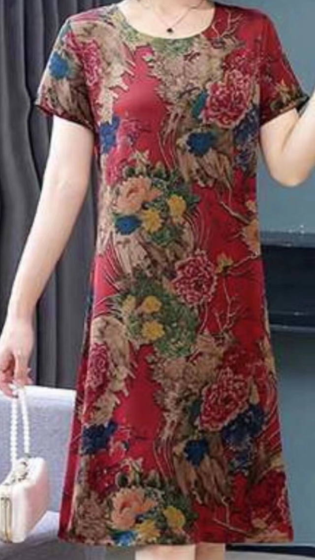 Silk-like short-sleeved dress details Picture