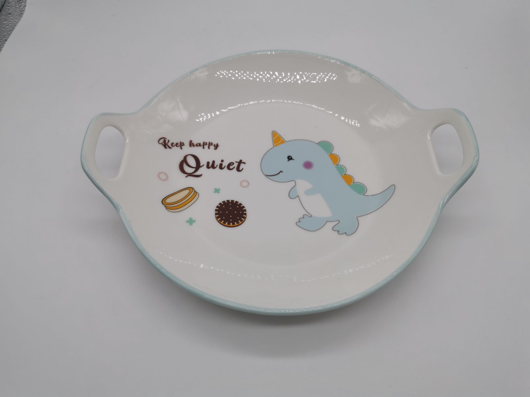 蓝色卡通恐龙双耳圆盘