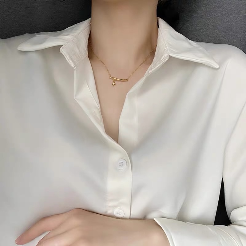 The 2022 new titanium steel joint high bamboo joint necklace for women, collarbone chain, neck chain and pendant, features a niche and light luxury design Specification image
