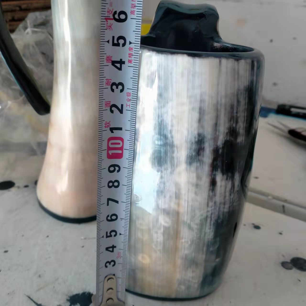 Ox horn cup, natural plateau yak horn decoration, drinking cup, large-capacity beer mug, ox horn cup, health cup, genuine ox horn cup, Smooth Jewelry store Specification image