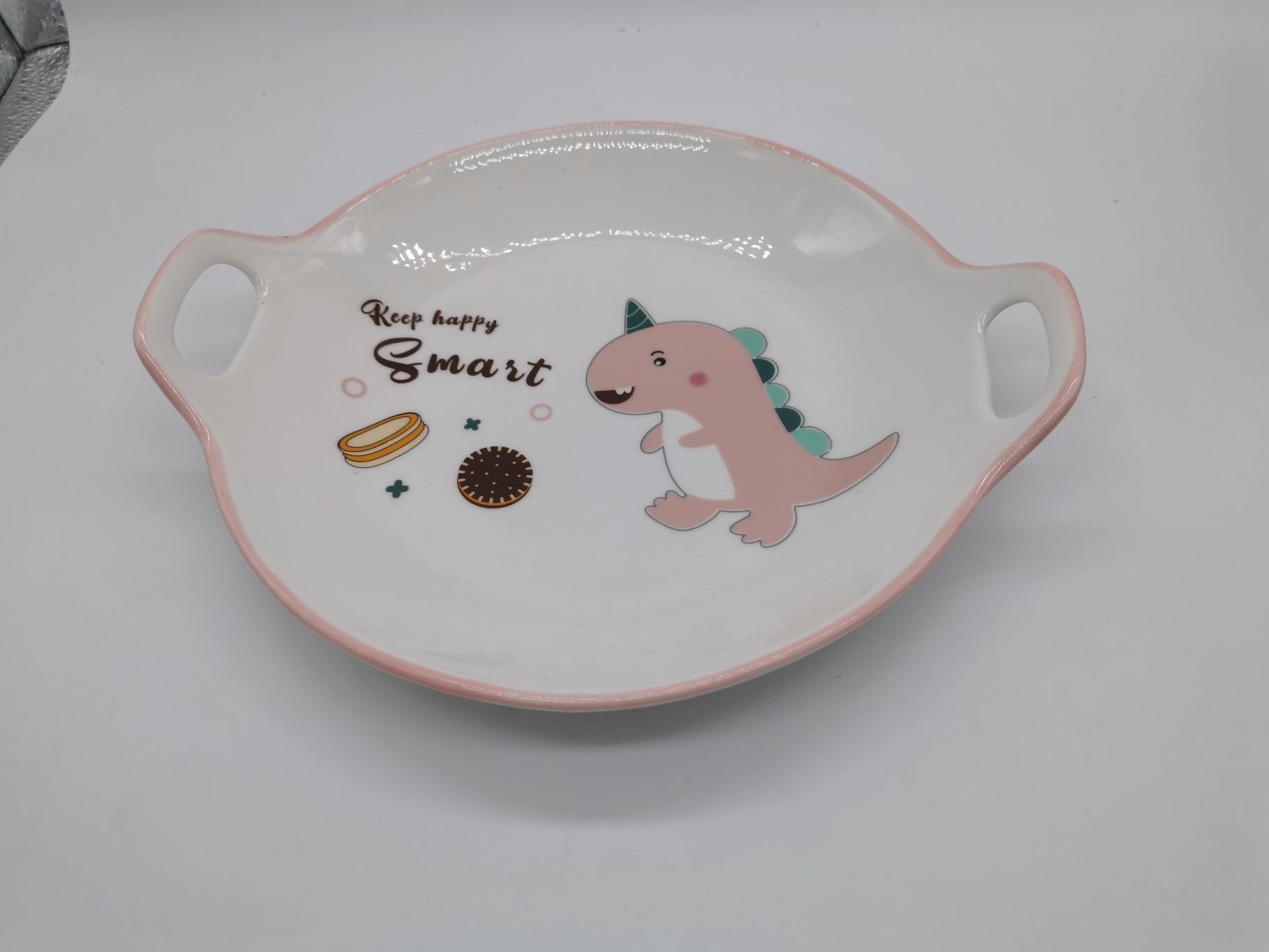 粉色卡通恐龙双耳圆盘