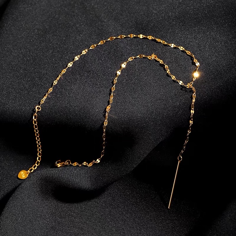 Y-shaped necklace 2022 new women's summer 18k gold necklace, plain chain, high-end feel, titanium steel collarbone chain, Internet celebrity, no color fading Specification image