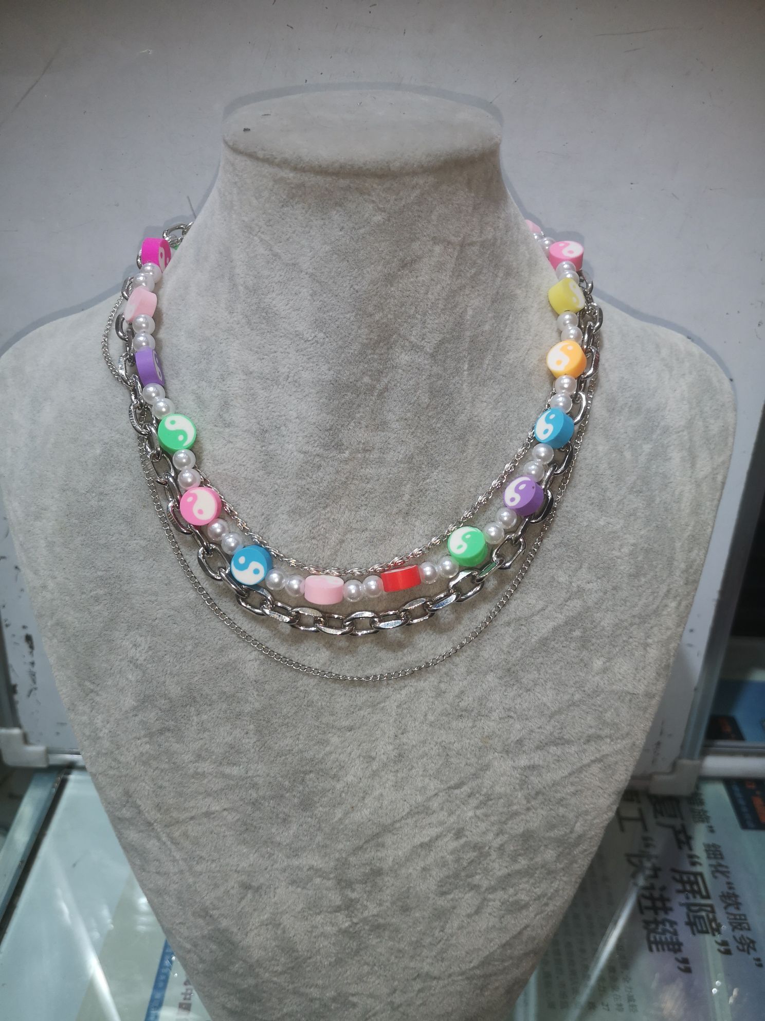 混色米珠多条叠戴项链smile字母不规则珍珠锁骨链女气质小众颈链