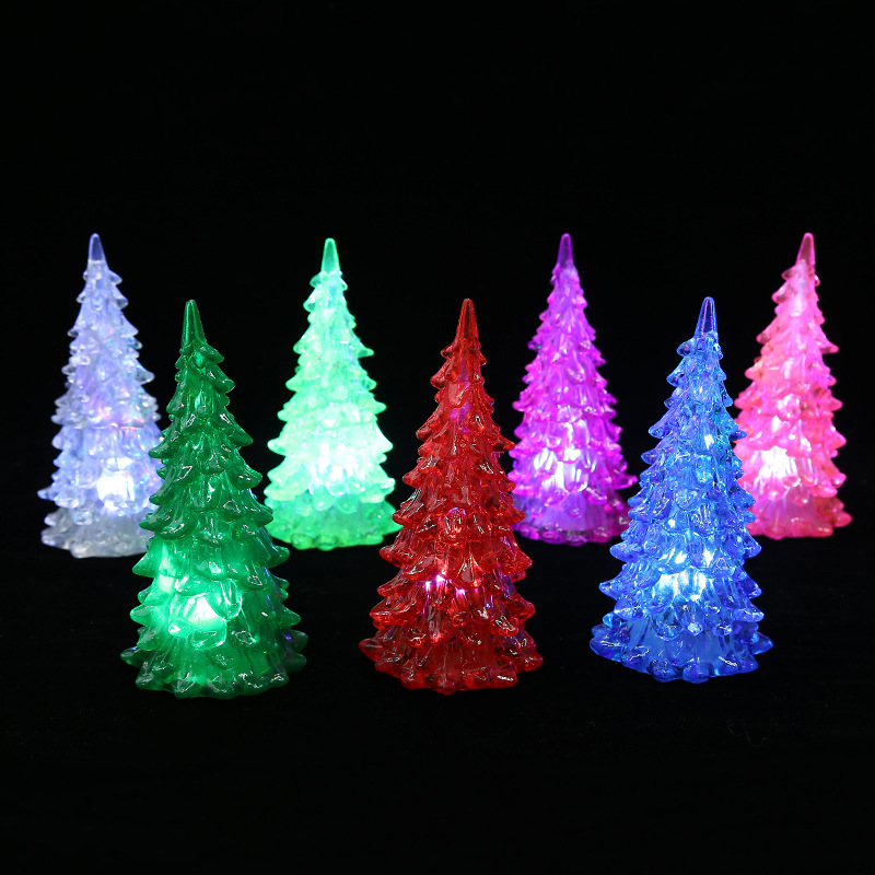 发光玩具圣诞亚克力水晶透明LED七彩灯发光圣诞礼品圣诞树
