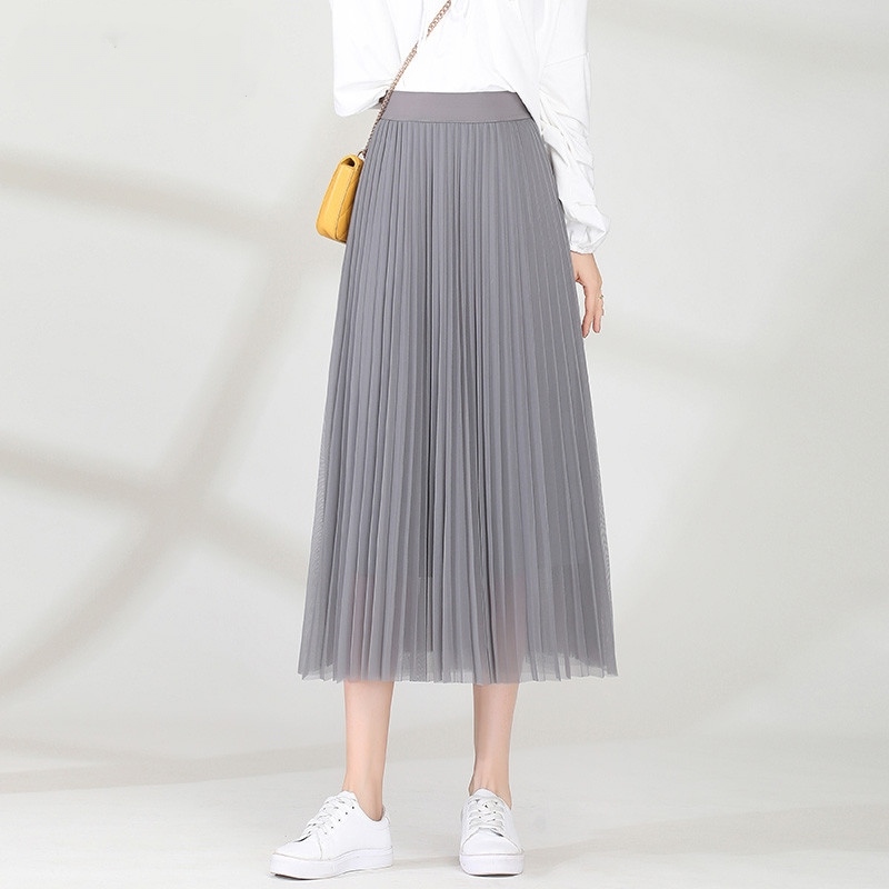 Tianhao Clothing pleated skirt, tulle skirt, mid-length tulle skirt for women in summer, with a slimming drape, super ethereal tulle skirt, high-waisted long skirt Item Picture