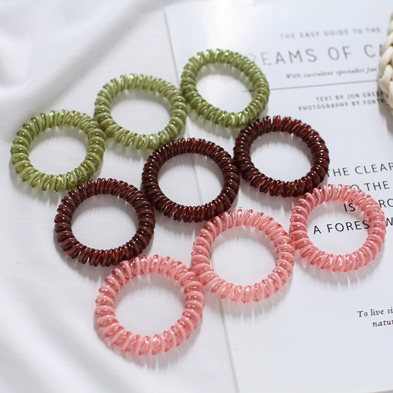 Two-color telephone line hair tie, elastic candy-colored hair band, sweet and girlish hair tie, Korean version facial cleansing rubber band hair accessory Specification image