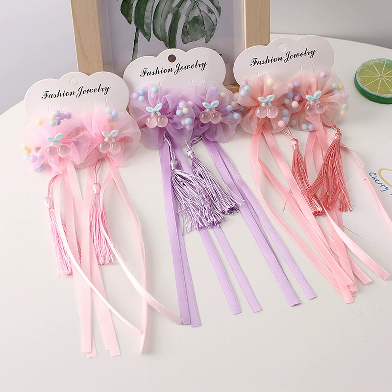 Children's ancient-style hair accessories, bow tassel hair clips, Hanfu ribbon double clips, pearl flower princess side clips, duckbeak clips Item Picture