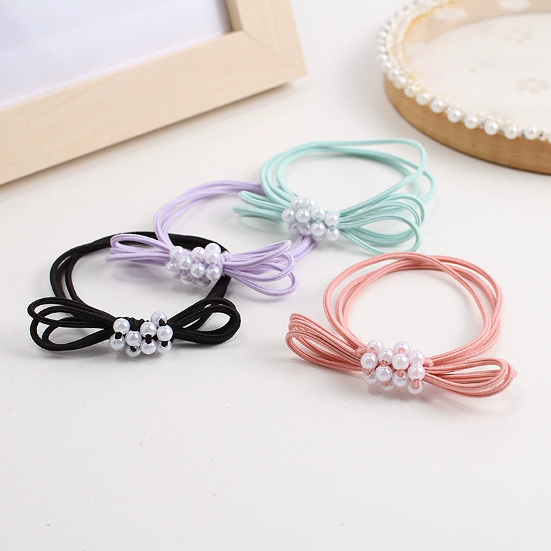 Korean pearl bow hair band, simple and elegant, high-elasticity and durable rubber band, fresh and clean hair tie wholesale details Picture
