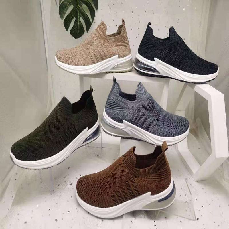 真皮2023新款百搭轻便松糕鞋休闲鞋男士女士飞织织布运动鞋